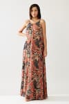 Buy_KoAi_Blue Chiffon Print Foliage Bloom Halter Neck Maxi Dress _Online_at_Aza_Fashions