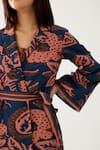 KoAi_Blue Poplin Cotton Print Flowery Lapel Collar Neck Wrap Kimono Jacket _Online_at_Aza_Fashions