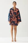 Buy_KoAi_Blue Poplin Cotton Print Flowery Lapel Collar Neck Wrap Kimono Jacket _Online_at_Aza_Fashions