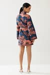 Shop_KoAi_Blue Poplin Cotton Print Flowery Lapel Collar Neck Wrap Kimono Jacket _at_Aza_Fashions