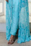 Megha Pitti_Blue Georgette Printed Mirrorwork Jacket Open Floral Kurta Set _Online_at_Aza_Fashions