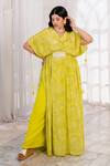 Buy Megha Pitti Green Beads, Mirrors V-neck Abstract Floral Print Kaftan With Palazzo at Aza Fashions Buy_Megha Pitti_Green Beads, Mirrors V-neck Abstract Floral Print Kaftan With Palazzo _at_Aza_Fashions