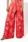 Megha Pitti_Coral Bemberg Crepe Printed Sequin Shirt Collar Front Tie With Pant _Online_at_Aza_Fashions