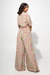 Shop_Megha Pitti_Green Bemberg Crepe Printed Floral Shirt Collar Blossom Front Tie With Pant _at_Aza_Fashions