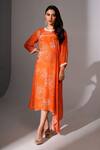 Buy Megha Pitti Orange Sequins, Beads Round Neck Asymmetric Floral Print Dress at Aza Fashions Buy_Megha Pitti_Orange Sequins, Beads Round Neck Asymmetric Floral Print Dress _at_Aza_Fashions