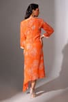 Shop Megha Pitti Orange Sequins, Beads Round Neck Asymmetric Floral Print Dress at Aza Fashions Shop_Megha Pitti_Orange Sequins, Beads Round Neck Asymmetric Floral Print Dress _at_Aza_Fashions