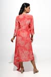 Shop_Megha Pitti_Coral Bemberg Crepe Printed Sequin Round Asymmetric Dress _at_Aza_Fashions