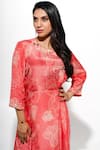 Megha Pitti_Coral Bemberg Crepe Printed Sequin Round Asymmetric Dress _Online_at_Aza_Fashions