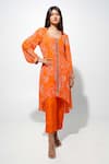 Buy_Megha Pitti_Orange Bemberg Crepe Printed Floral Round High-low Kurta With Pant _at_Aza_Fashions