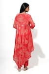 Shop_Megha Pitti_Coral Sequins, Beads V-neck Asymmetric Blossom Print Kurta With Pant _at_Aza_Fashions