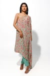 Buy_Megha Pitti_Green Bemberg Crepe Printed Floral One Shoulder Tunic With Pant _at_Aza_Fashions