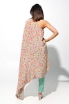 Shop_Megha Pitti_Green Bemberg Crepe Printed Floral One Shoulder Tunic With Pant _at_Aza_Fashions