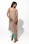 Shop_Megha Pitti_Green Bemberg Crepe Printed Floral One Shoulder Tunic With Pant _Online_at_Aza_Fashions