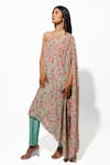 Megha Pitti_Green Bemberg Crepe Printed Floral One Shoulder Tunic With Pant _at_Aza_Fashions