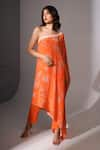 Buy_Megha Pitti_Orange Crepe And Silk Print Floral Flower Tunic With Pant _at_Aza_Fashions