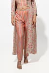 Megha Pitti_Green Crepe And Silk Print Stripe Jacket Open Floral Pant Set _Online_at_Aza_Fashions