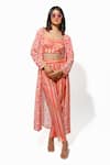 Buy_Megha Pitti_Orange Crepe And Silk Print Stripe Jacket Floral Bloom Pant Set _at_Aza_Fashions