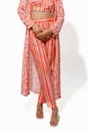 Megha Pitti_Orange Crepe And Silk Print Stripe Jacket Floral Bloom Pant Set _Online_at_Aza_Fashions