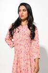 Buy_Megha Pitti_Off White Crepe Embroidery Round Neck Floral Print Cowl Hem Dress _Online_at_Aza_Fashions