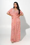 Buy_Megha Pitti_Off White Bemberg Crepe Print Floral V Neck Long Kaftan _at_Aza_Fashions