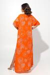 Shop_Megha Pitti_Orange Embroidery V-neck Floral Bloom Print Long Kaftan _at_Aza_Fashions