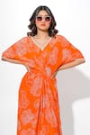Buy_Megha Pitti_Orange Embroidery V-neck Floral Bloom Print Long Kaftan _Online_at_Aza_Fashions