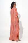 Shop_Megha Pitti_Orange Bemberg Crepe Print Stripe V Neck Long Kaftan _at_Aza_Fashions