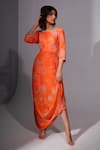 Buy_Megha Pitti_Orange Bemberg Crepe Print Floral Round Neck Blossom Cowl Dress _at_Aza_Fashions