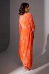 Shop_Megha Pitti_Orange Bemberg Crepe Print Floral Round Neck Blossom Cowl Dress _at_Aza_Fashions