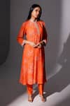 Buy_Megha Pitti_Orange Crepe And Silk Print Straight Tunic With Pant _at_Aza_Fashions
