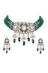Shop_Auraa Trends_Green Beads, Diamonds Kundan Embellished Pendant Choker Set _at_Aza_Fashions