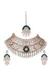Shop_Auraa Trends_Green Stones, Zari Embellished Necklace Set _at_Aza_Fashions