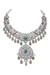 Shop_Auraa Trends_Green American Diamond Embellished Pendant Necklace Set _Online_at_Aza_Fashions