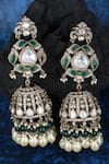 Shop_Auraa Trends_Green Kundan Embellished Jhumkas _at_Aza_Fashions