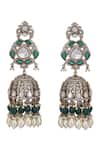 Auraa Trends_Green Kundan Embellished Jhumkas _Online_at_Aza_Fashions