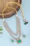 Shop_Auraa Trends_Green Stones Kundan Studded Layered Pendant Necklace Set _at_Aza_Fashions
