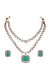 Auraa Trends_Green Stones Kundan Studded Layered Pendant Necklace Set _Online_at_Aza_Fashions