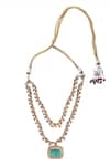 Buy_Auraa Trends_Green Stones Kundan Studded Layered Pendant Necklace Set _Online_at_Aza_Fashions