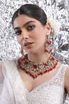 Buy_Auraa Trends_Red Beads, Diamonds Carved Cutwork Necklace Set _at_Aza_Fashions