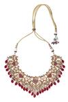 Shop_Auraa Trends_Red Beads, Diamonds Carved Cutwork Necklace Set _Online_at_Aza_Fashions