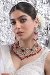 Shop_Auraa Trends_Red Beads, Diamonds Carved Cutwork Necklace Set 