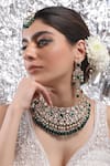 Auraa Trends_Green Beads, Diamonds Tear Drop Carved Choker Set _Online_at_Aza_Fashions