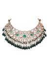 Shop_Auraa Trends_Green Beads, Diamonds Tear Drop Carved Choker Set _Online_at_Aza_Fashions