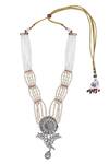Shop_Auraa Trends_White Stones Floral Carved Pendant Necklace Set _at_Aza_Fashions