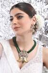 Buy_Auraa Trends_Green Stones, Beads Lord Tirupati Carved Pendant Necklace Set_at_Aza_Fashions