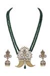 Buy_Auraa Trends_Green Stones, Beads Lord Tirupati Carved Pendant Necklace Set_Online_at_Aza_Fashions