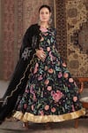 Buy_Negra Elegante_Black Cotton Silk Hand Embroidery Gota Floral Pattern Anarkali Set  _at_Aza_Fashions