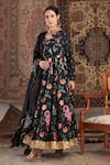 Negra Elegante_Black Cotton Silk Hand Embroidery Gota Floral Pattern Anarkali Set  _Online_at_Aza_Fashions