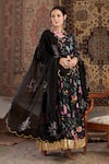 Buy_Negra Elegante_Black Cotton Silk Hand Embroidery Gota Floral Pattern Anarkali Set  _Online_at_Aza_Fashions