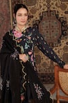 Negra Elegante_Black Cotton Silk Hand Embroidery Gota Floral Pattern Anarkali Set  _at_Aza_Fashions